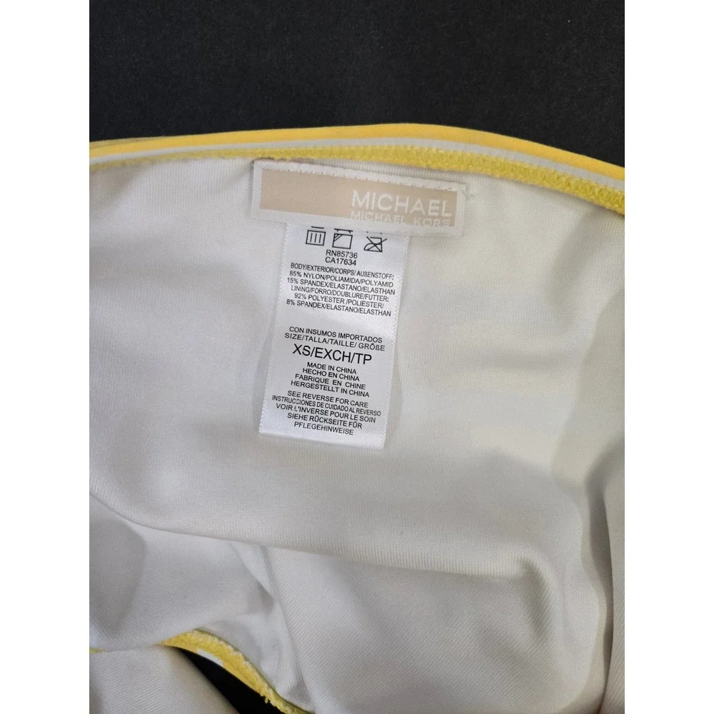 Michael Kors Striped Lace Up Bandeau High Waist Bikini Set Yellow White XS